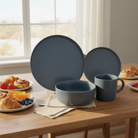 Service de table en grès gris classique de luxe Guangda |   Assiettes et tasses en céramique de qualité supérieure |   Compatible lave-vaisselle et four, facile à nettoyer