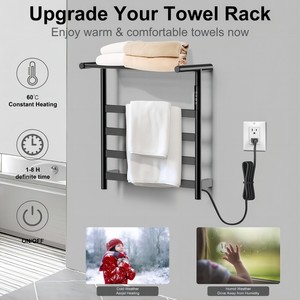 Black 6-Bar Aluminum Alloy Heated Towel Rail Wall Mount Electric Towel Warmer Waterproof Bathroom Towel Heater for Shower Room - Product Image 3