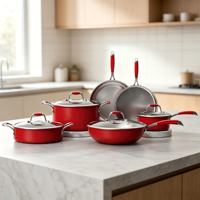 Ensemble de casseroles en acier inoxydable 304 tri-couches non revêtu, série rouge, compatible gaz et induction, poêle de cuisson neuf