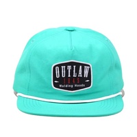 Topi Snapback 5 Panel Ringan Tanpa Struktur dari Bahan Nilon, Topi Bill Datar Warna Turquoise dengan Patch Tenun Kustom