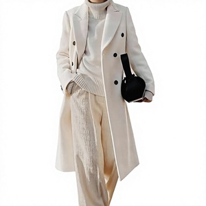 Manteau long en laine mélangée pour femme, double boutonnage, revers, coupe longue, manteau d'hiver, sur mesure OEM - Product Image 1