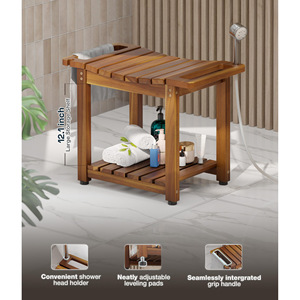 Jinghong Bamboo <b>Shower</b> Stool 33x53x41 Cm With Storage <b>Rack</b> Waterproof Bathroom Chair - Product Image 3