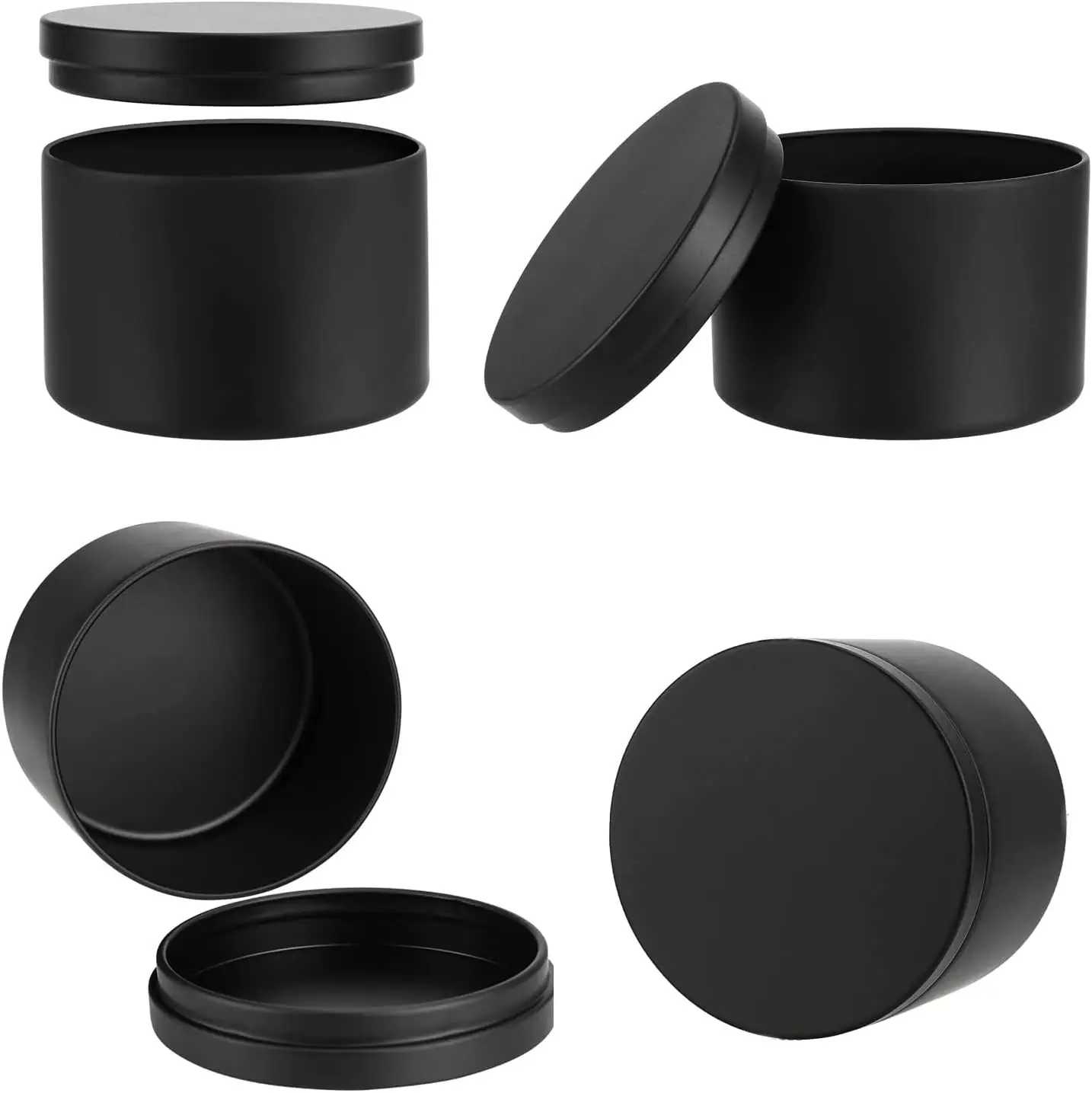 Pot de bougies rond en métal noir avec couvercle 4 oz