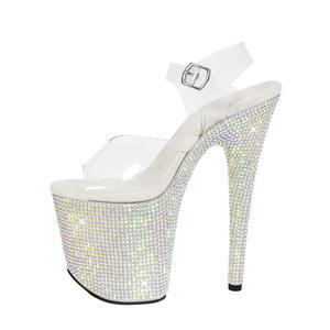 Sandali Sexy con tacco alto da 20cm con tacco alto color diamante trasparente pieno stile ecologico <span class=keywords><strong>tacchi</strong></span> in pelle scamosciata ispessita - Product Image 1