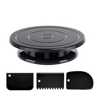 Support tournant rond en plastique noir Metasan pour gâteaux, spatule à crème, ensemble d'outils de pâtisserie DIY, boîte pour desserts et aliments