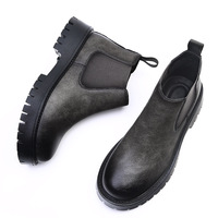 Nouvelles bottes noires pour hommes - Bottines en cuir décontractées et tendance avec semelle épaisse, confortables pour un usage quotidien et le travail