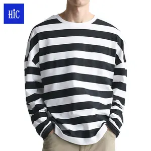 HIC เสื้อยืดแขนยาวผ้าฝ้าย100% แบบกำหนดเองเสื้อยืดลายทางเปิดไหล่ไหล่แบบลำลอง