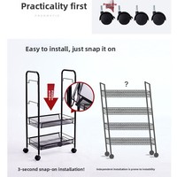 Nieuwe zwarte carbonstalen 5-laags verrijdbare multifunctionele draagbare keukenopbergrek voor trolley groenten & fruit zonder afwasgerei