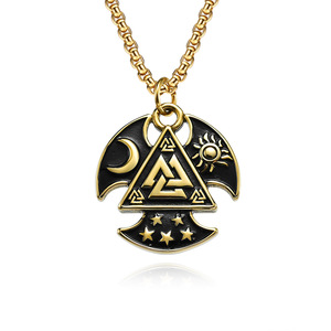 Pirate Viking Aoding Triangle Knot <b>Titanium</b> Steel Necklace Star Moon Omahawk Pendant - Product Image 5