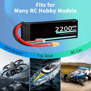 Batterie Lipo 2S 2200mAh 7.4V <span class=keywords><strong>50C</strong></span> avec prise T XT60 pour voiture RC, hélicoptère, drones FPV, pièces de modèles d'avions 502530 18650 21700 - Product Image 2