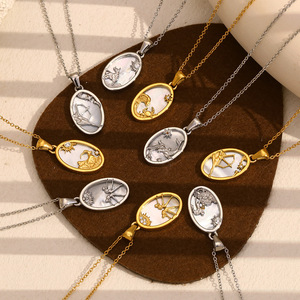 Collier en acier inoxydable pour femme plaqué or 18 carats pendentif géométrique à la mode à la mode diamant coquille douze Constellation cadeau - Product Image 3