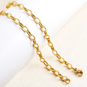 Collar largo de cadena con eslabones ovalados únicos de acero inoxidable, color dorado, estilo hip hop, para mujeres y hombres, regalo de joyería, se puede personalizar. - Product Image 3