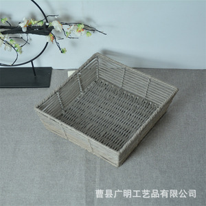 Handmade Grey Paper Woven Storage Basket Rectangle For Fruits <b>Vegetables</b> Snacks Living Room Home Use - Product Image 5