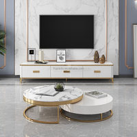 Ensemble de tables basses gigognes modernes de haute qualité en acier inoxydable pour salon, avec tiroir de rangement en bois, table centrale ronde pour le thé