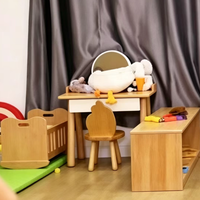 Ensemble de table en hêtre massif avec miroir, bureau de maquillage moderne pour enfants avec tiroirs pour chambre à coucher, centre de jeu dramatique préscolaire
