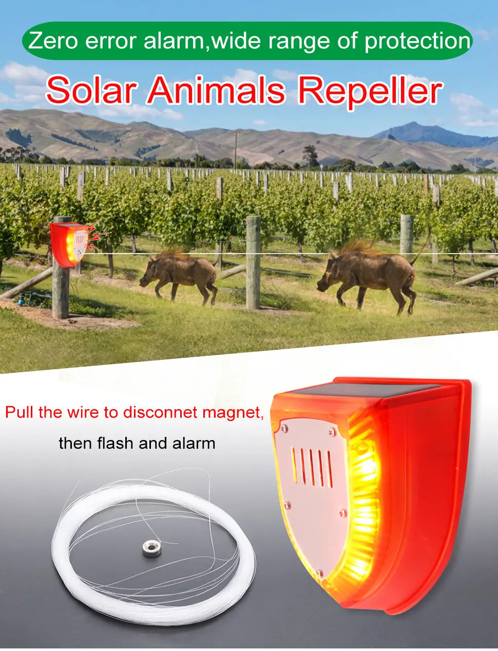 2022 new product solar animals repeller with Zero false alarm intruder alarm for orchard/farm/fishpond/field/camping/house etc