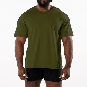 Áo thun nam cổ tròn trơn kiểu dáng ôm body tay raglan ngắn, vai xuông, chất liệu dệt kim 95% cotton 5% spandex, áo tập gym - Product Image 3