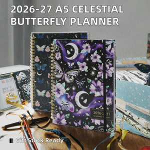 Agenda Settimanale 2026-2027 A5 Spirale Celeste con Farfalle Notturne, Rilegatura a Spirale Dorata, in Inglese, Regalo - Product Image 2