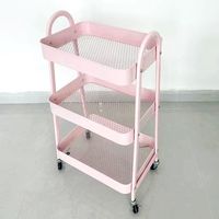 Chariot utilitaire moderne à 3 niveaux en maille, type à insertion de boulons, non pliable, avec poignée et roues verrouillables pour rangement et organisation