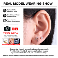 Piercing Labret G23 en Titane ASTM F136 Courbé à 3 Chaînes avec Pendentif Gland, Sans Filetage, à Poussoir, pour Oreille, Hélix, Tragus, Plaqué Or 18K