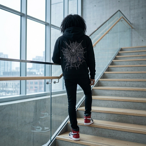 Sweat à capuche zippé intégral Mingmen Streetwear Y2K surdimensionné pour homme en coton avec impression en relief personnalisée et broderie toile d'araignée en strass - Product Image 2