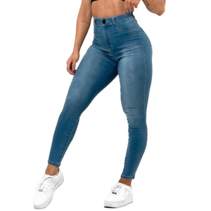 Jeans bleu clair <span class=keywords><strong>taille</strong></span> <span class=keywords><strong>haute</strong></span> pour <span class=keywords><strong>femme</strong></span>, style tendance, logo personnalisé, tissu extensible, denim, pantalon crayon, jeans serrés - Product Image 4