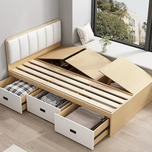 Duurzame Kinderen Jonge Tiener Houten Bed Frame Hoofdeinde Ontwerp Met Opbergladen