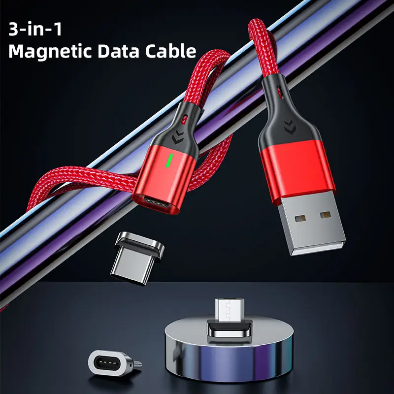 New Phone Cable Wholesale New Flat Type 3 In 1 Magnetic Charging Cable Micro Lighting Mobile Phones Type C Usb Fast Charging Magnetic Usb Cable
