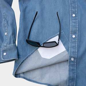 2025長袖カスタム卸売りデニム生地サポートウォッシュ & 色あせ効果メンズウエスタンフィッシングシャツパールスナップ付き - Product Image 3