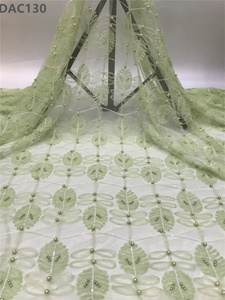 Tela de encaje bordado de perlas de alta calidad, patrón de hojas, tela de encaje de tul Floral para mujer para ropa - Product Image 2