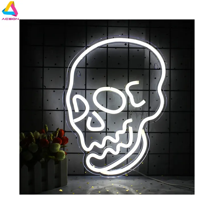 Veilleuses murales néon décor squelette crâne Led néon pour chambre à coucher Bar noël Halloween fête d'anniversaire fourniture