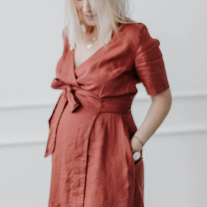 Gonna a portafoglio in lino abito premaman Easy Texture drappeggio bella gonna tuta premaman - Product Image 4