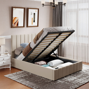 Modern Grey Wooden Platform <b>Double</b> <b>Bed</b> Frame With Lift-Up <b>Storage</b> No Spring Needed Size Base Headboard LP000211AAA Wooden <b>Beds</b> L - Product Image 1