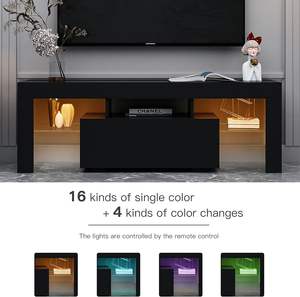 ブラックウッドLED <span class=keywords><strong>TV</strong></span>スタンド引き出し付き65インチテレビスタンド用モダンエンターテインメントセンターLEDTVキャビネット - Product Image 2