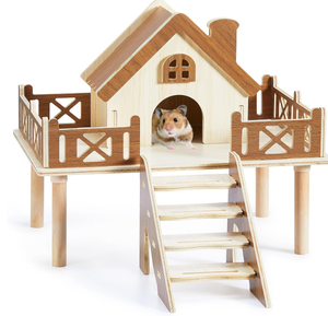 Fabrika toptan çevre dostu katı ahşap üçgen <span class=keywords><strong>Pet</strong></span> House <span class=keywords><strong>Hamster</strong></span> kafes platformu ile küçük ırkları için merdiven - Product Image 1