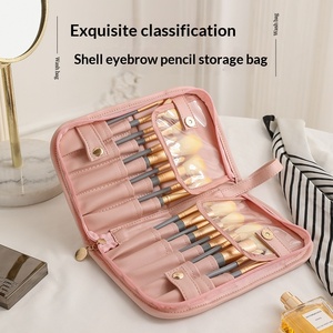 Portable Moisture-Proof PVC <b>Makeup</b> <b>Brush</b> & Beauty Tool Storage <b>Bag</b> <b>with</b> Letter Design Foldable Standing Eyebrow Pencil Holder - Product Image 2