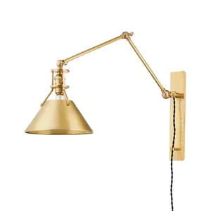 Metal Shade Black Iron Wall Lamp Adjustable Arm Modern Brass 1 Light Swing Arm Wall Sconce