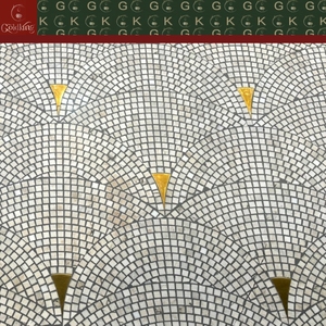 Mosaico de Mármol Blanco GOLDKING con Patrón de Concha y Triángulos Dorados, Montado en Malla, Suministro Directo de Fábrica, Alta Producción - Product Image 6