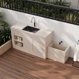 Lavabo Rectangular Minimalista Moderno de Piedra, Lavabo Integrado para Balcón, Lavabo Exterior para Patio - Product Image 1