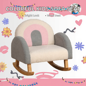 Scandinavian Rainbow <b>Kids</b> Rocking <b>Sofa</b> Chair Cozy Bouclé Playroom Seating - Product Image 2