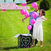 Boîte à ballons pour révélation du sexe du bébé, boîte en carton noir avec design rose et bleu, parfaite pour une fête de naissance de garçon ou de fille