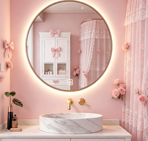 Round Glass <b>LED</b> Bathroom <b>Mirror</b> with Metal Frame Touch Switch Minimalist <b>Wall</b>-Mounted Design for Modern Bathrooms - Product Image 4