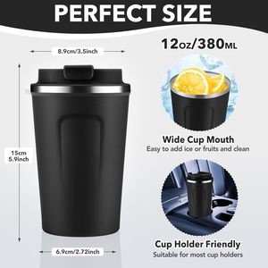 Tazas de café reutilizables a prueba de fugas de 12oz con tapas tazas de aislamiento térmico de acero inoxidable para hombres y mujeres que mantienen Bebidas frías y calientes - Product Image 4