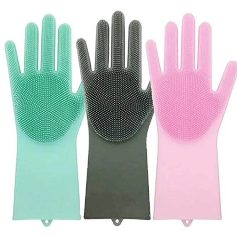 Multifunction Silicone Cleaning Gloves Dish Washing Gloves Pet Bathing Grooming Gloves