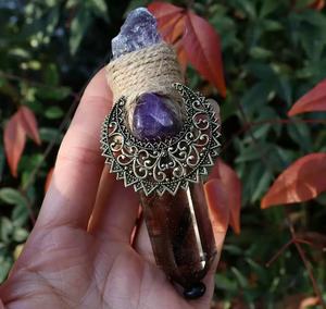 <span class=keywords><strong>Citrino</strong></span> crudo y amatista piedras curativas punto Luna forma Hexagonal prisma colgante antiguo plateado Witchy Wicca joyería - Product Image 3
