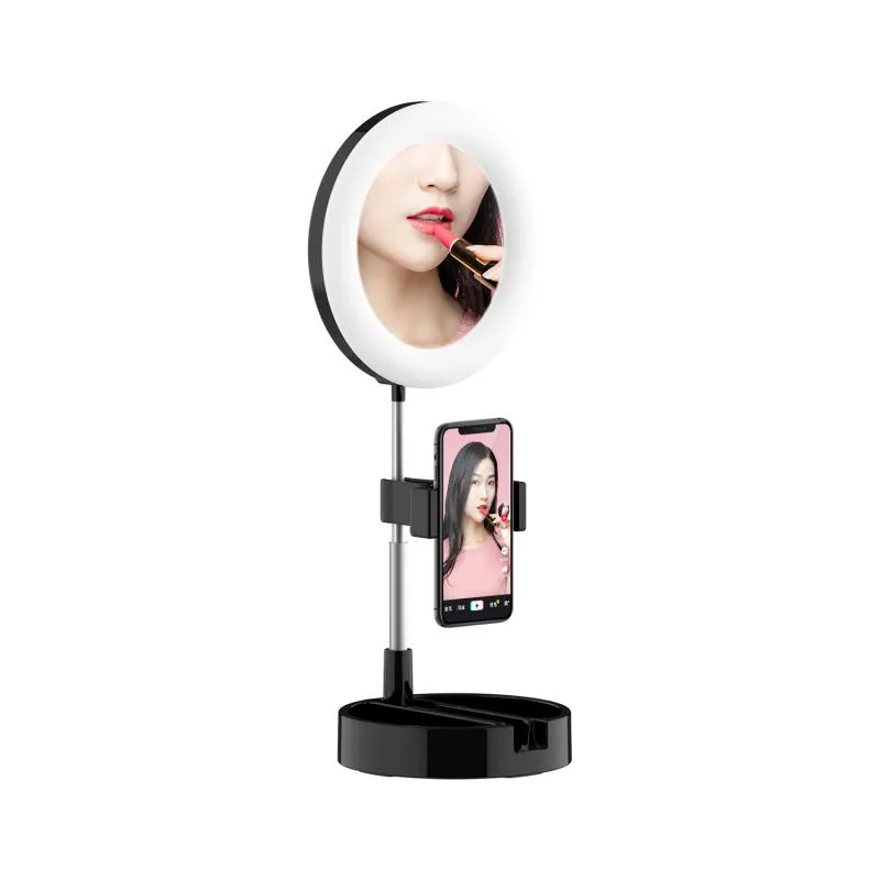 2020 New Beauty In Diretta HA CONDOTTO LA Luce Anello Con Il Basamento Del Supporto Del Telefono Delle Cellule Specchio Per Il Trucco
