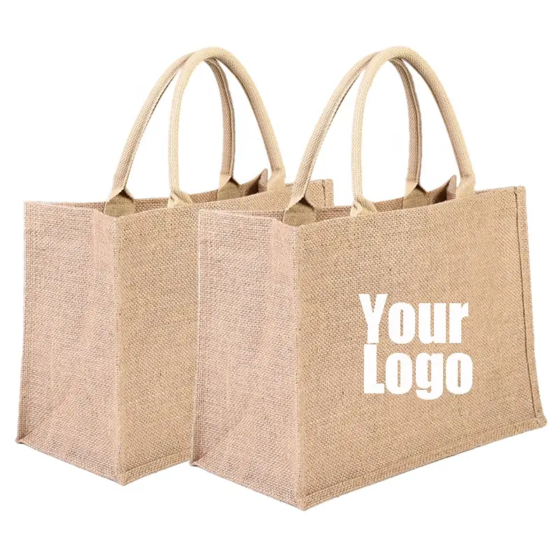 Ecológico impermeable logotipo personalizado gran yute playa almacenamiento Tote bolsas de compras al por mayor