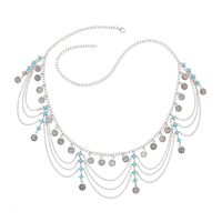 Chaîne de taille bohème multicouche à pampilles, perles turquoise, pièces de monnaie vintage, chaîne de corps réglable, bijou de taille pour femme, ceinture de danse orientale