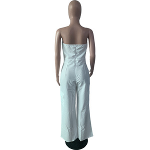 Streetwear taille haute jambe large une pièce ensemble barboteuse <span class=keywords><strong>combishort</strong></span> <span class=keywords><strong>femme</strong></span> blanc grande taille sans bretelles combinaison - Product Image 4