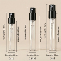 Flacon vaporisateur miniature en verre de 2 ml et 2,5 ml avec atomiseur à double ressort et impression sérigraphique pour échantillons de parfum, crèmes de soin et fragrances